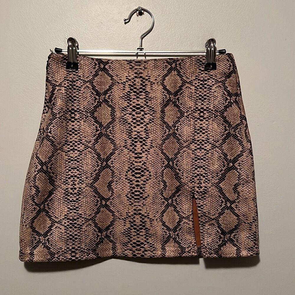 Women's Beige Snake Print Mini Skirt